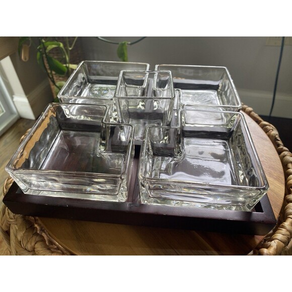 Red Envelope Square Cubist Appetizer & Hors d'Oeuvres Serving Tray 9 1/2” - Picture 7 of 10